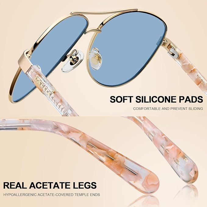 CARFIA Polarized Sunglasses for Women UV Protection Acetate Arms Metal Frame Woman's Shades CA3216