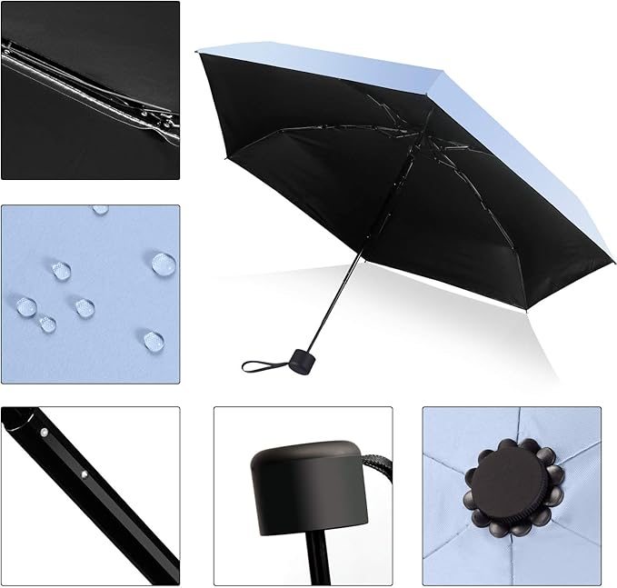Small Travel Umbrella Compact for UV Protection Light Purse Size Umbrellas for Sun Rain Portable for Backpack