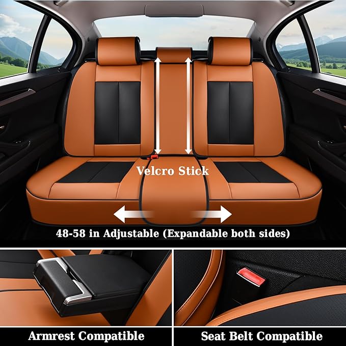 Coverado Universal Seat Covers Full Set, 5 Seats Universal Seat Covers for Cars, Waterproof Nappa Leather Car Seat Covers with Head Pillow, Auto Protectors Fit for Most SUV Pick-up Truck-Black&Brown