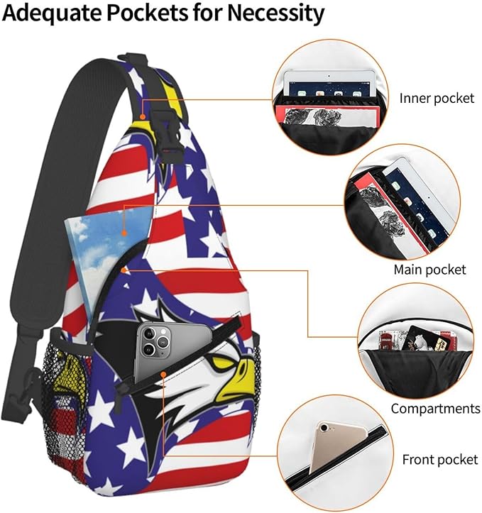 American Flag Sling Bag Multipurpose Crossbody Sling Backpack Travel Cycling Hiking Shoulder Bag For Women Men