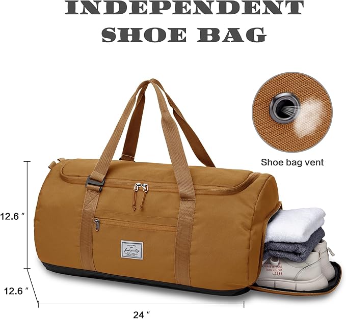 Lyweem Travel Duffle Bag for Men 60L Medium Lightweight Sports Gym Bag Traveling Duffel Backpack for Women Weekender Overnight Bags with Shoes Compartment, Brown