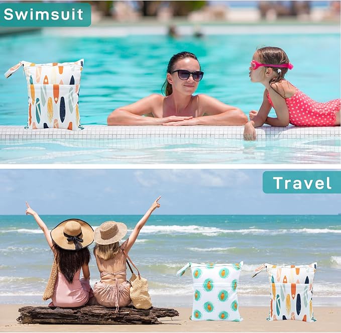 Wet Dry Bag Waterproof Reusable Wet Bag for Swimsuit, Travel, Bathing, Beach, Pool, Diapers, Yoga Gym Bag Dirty Wet Clothes Daycare Organizer with Two Pockets (duck skateboard)