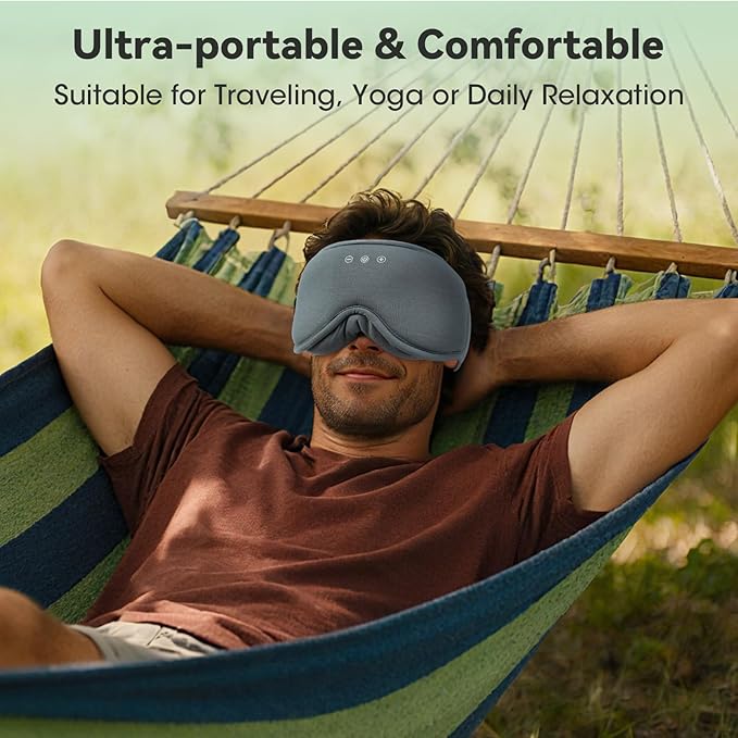 3D Bamboo Cotton Sleep Mask with Bluetooth 5.4 Headphone, Music Wireless Bluetooth Blackout Eye Mask for Side Sleepers, Earphones HD Speaker Microphone for Travel, Gifts for Women Men, Grey