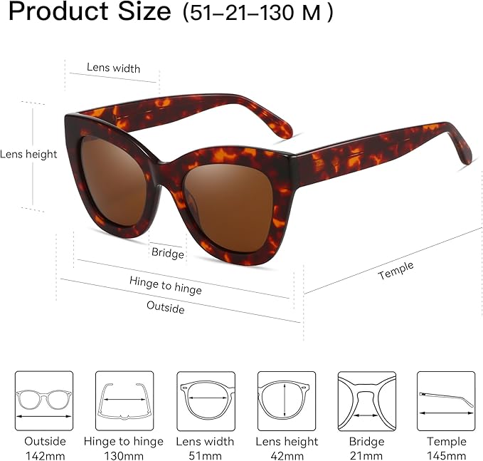 ZENOTTIC Retro Polarized Sunglasses Women - Oversized Cat Eye Trendy Glasses UV Protection - for Beach,Hiking,Party ZS6243