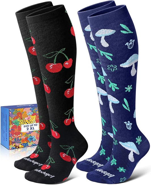 Cotton Compression Socks for Women Men - 2 Pairs 20-30mmHg Circulation Grid Arch Support Socks, Breathable