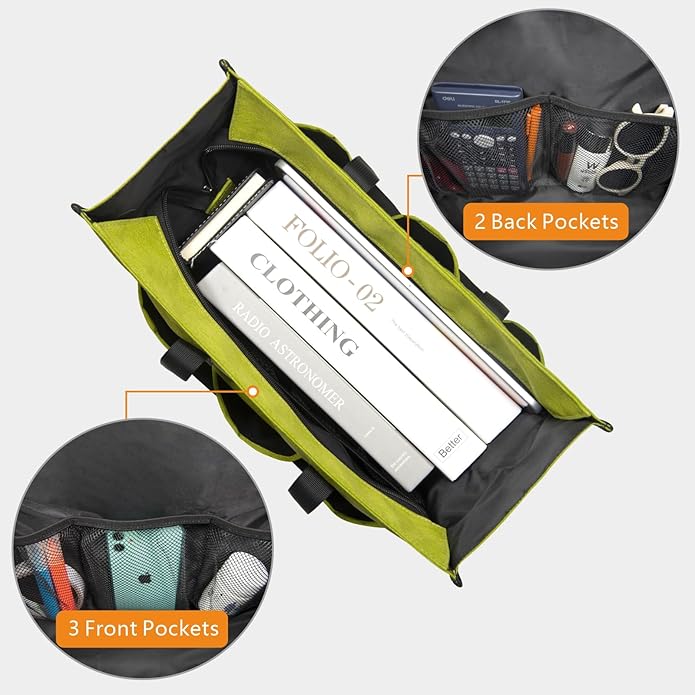 TOPDesign Utility Water Resistant Tote Bag with 13 Pockets, Top Zipper Closure & Thick Bottom Support, for Working Women