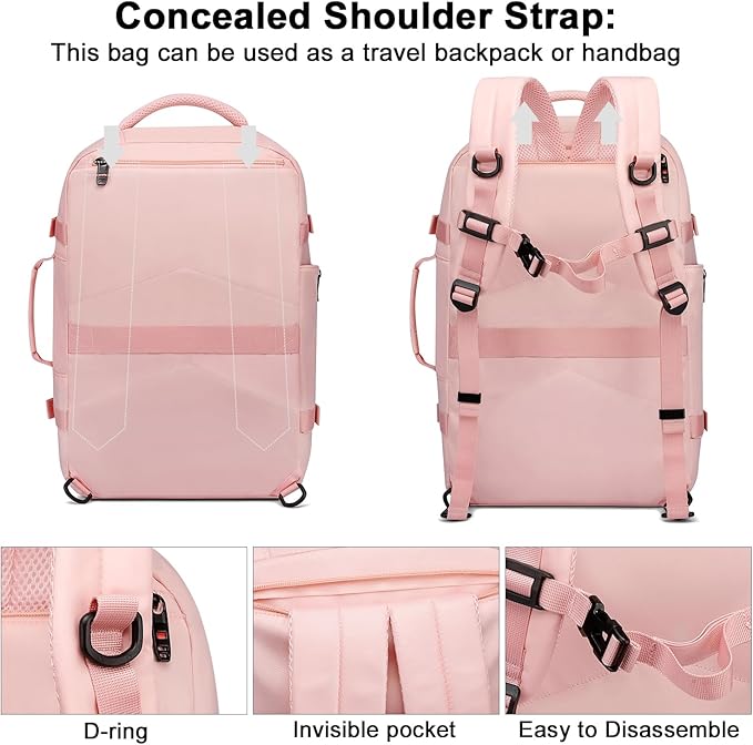 Asenlin 40L Travel Backpack for Women Men，17 Inch Laptop Backpack Flight Approved Luggage Carry On Water Resistant for Weekender Overnight Large Daypack PalePink