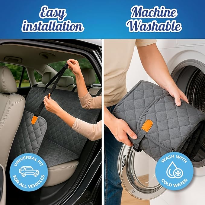 Ruff & Stuff Dog Car Seat Hard Bottom Cover for Back Seat Up to 170lbs | Waterproof Scratch-Resistant | Universal Fit for All Vehicles (Gray) (Gray)