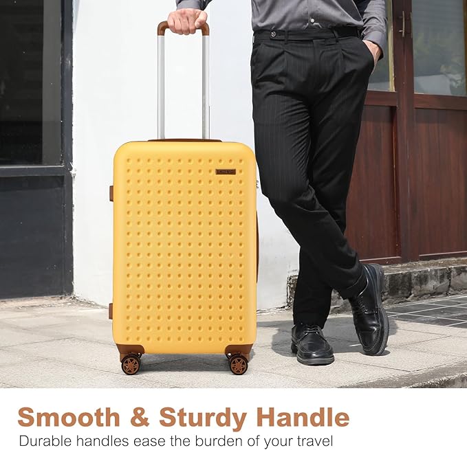 Kono 24 Inch Luggage Medium checked Lightweight Hardside Suitcase with Spinner Wheels & Built-in TSA Lock, Yellow