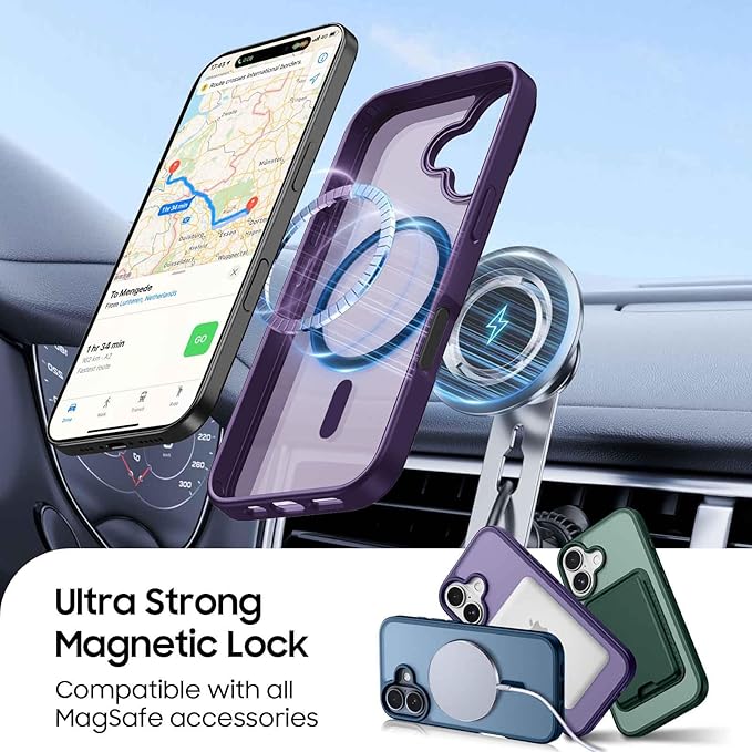 Ntwinro Magnetic for iPhone 16 Plus Case (Compatible with MagSafe) with Detachable Wallet & Card Holder for 3 Cards [RFID Blocking] Military Grade Protective Slim Phone Cover, Purple
