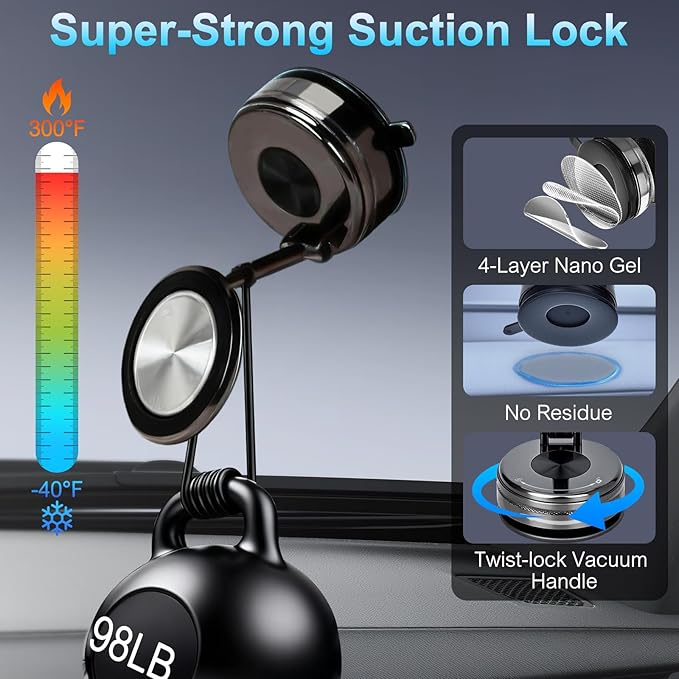Magnetic Phone Holder for Car, Universal 360 Adjustable Vacuum Magnetic Phone Holder Mount Foldable for iPhone 17 Pro Max 16 15 14 13 12 Plus for Car/Gym/Mirror/Kitchen