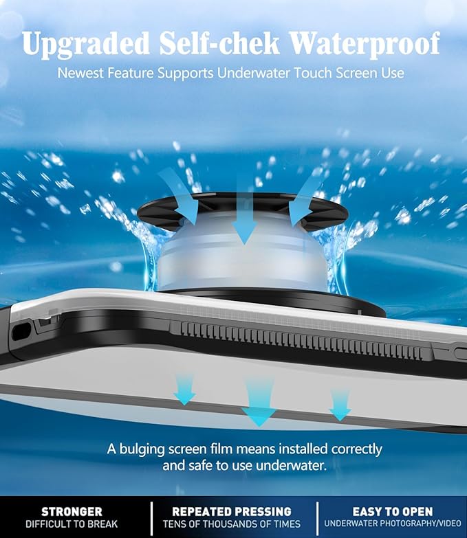 Waterproof Phone Case for iPhone 6.1‘’, Self-Check Function Underwater Pouch Dry Bag Beach Travel Essentials Floating Shower Snorkeling for iPhone 15/14/13/12/11,15/14/13/12/11 Pro, XR/XS 6.1"