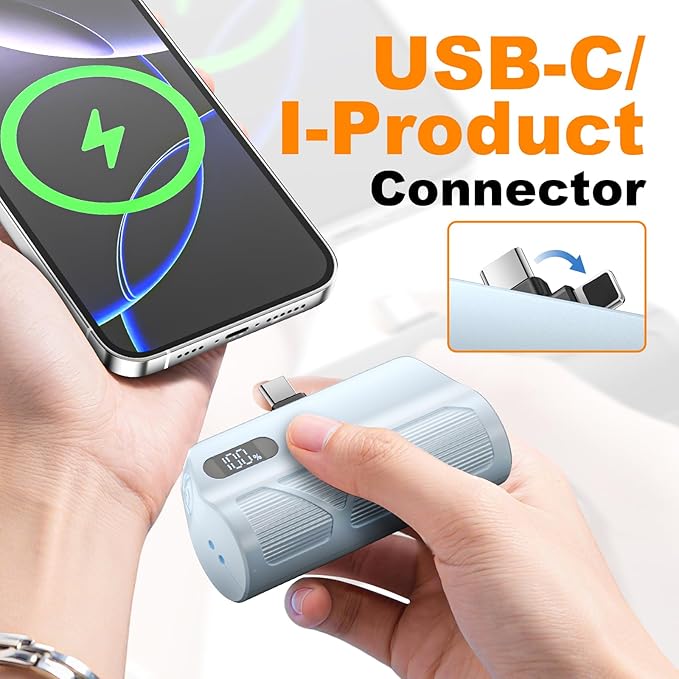 ZBF Mini Portable Charger Power Bank,5000mAh Cell Phone Portable Power PD 20W Fast Charging USB-C, LCD Display Battery Pack for iPhone 14/14 Pro Max/13/13 Pro/12 Pro/11/XS/XR/X/8/7/6 etc (Blue)