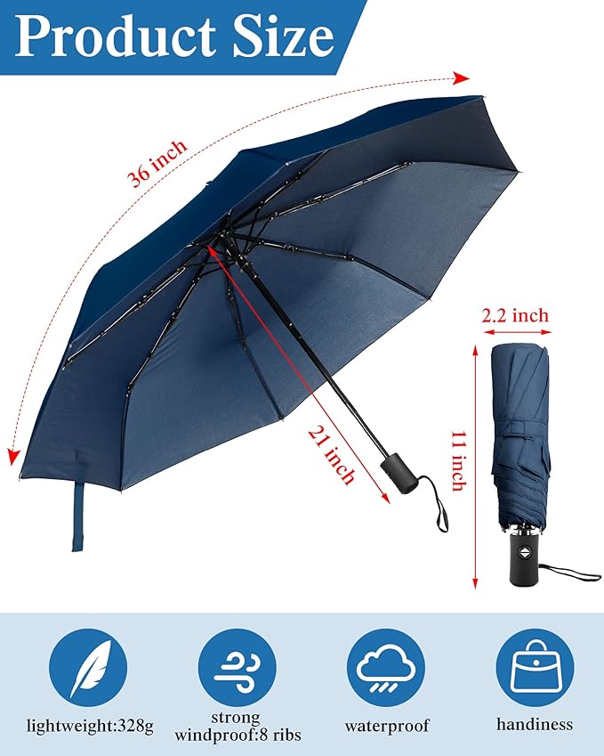 Yahenda 4 Pack Windproof Travel Umbrellas Bulk Automatic Open and Close Umbrella Folding Rain Umbrella for Men Women