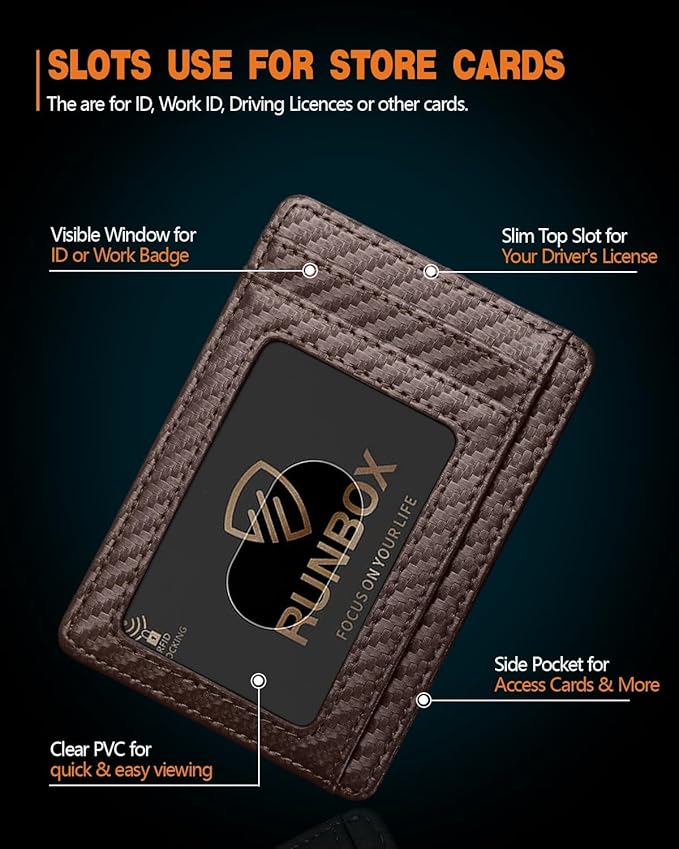 RUNBOX Slim ID Cases Minimalist Front Pocket RFID Blocking Leather Wallets for Men and Women Card Holder Wallets Gifts for men
