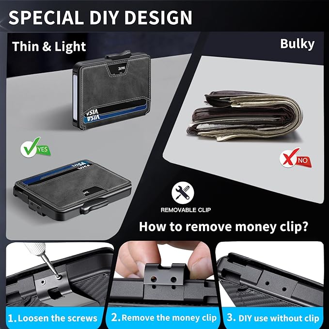 Wallet for Men, Mens Wallet Minimalist Slim Wallet, RFID Blocking Smart Pop Up Wallet with Money Clip & ID Window, Metal Compact Wallet, Aluminum Credit Card Holder Wallet