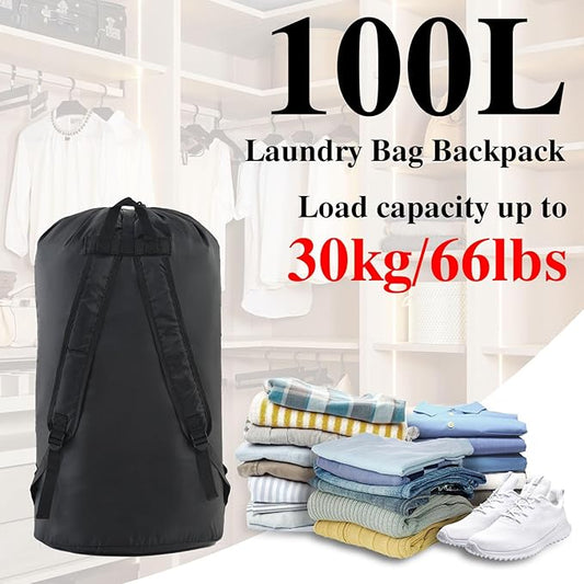 OTraki Backpack Laundry Bag, Large Travel Laundry Bag with Adjustable Shoulder Straps, Portable Heavy Duty Dirty Clothes Laundry Backpack Bag for College Dorm/Laundromat/Apartment, Black
