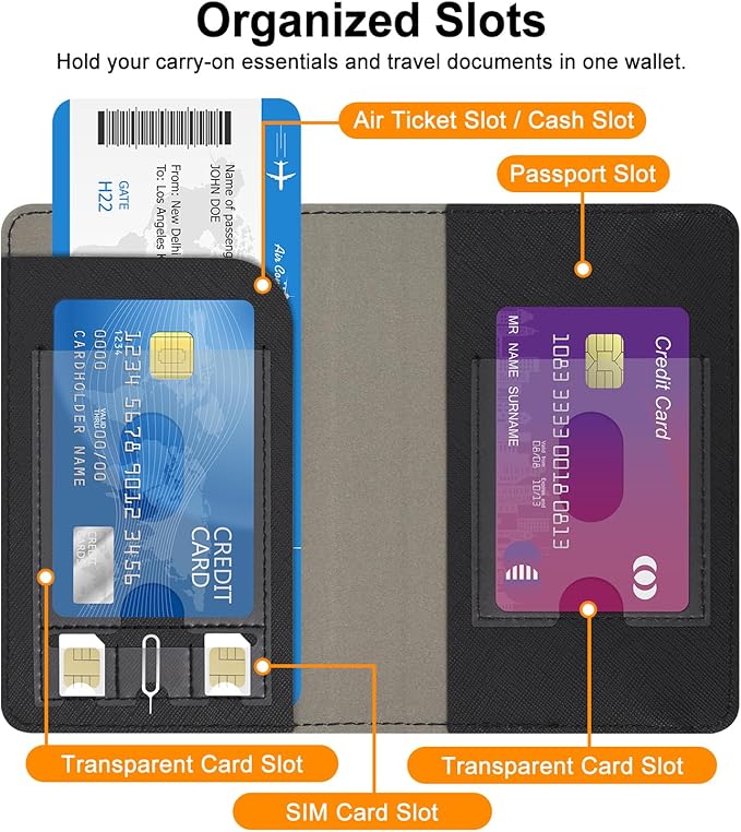 RSAquar Passport and Vaccine Card Holder Combo, Passport Holder Cover Wallet, Leather Card Case Travel Accessories with RFID Blocking for Women and Men, Y-Black