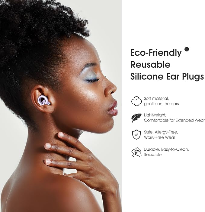 Ear Plugs for Sleeping Noise Cancelling, Reusable Silicone Ear Plugs for Noise Reduction, Soft Hearing Protection with 8 Ear Tips for Concerts, Work, Snoring, and Travel (Purple)