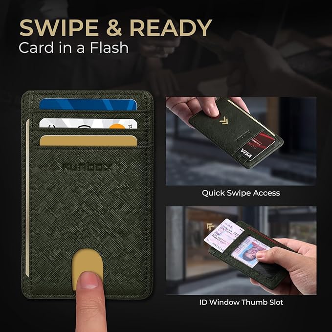 RUNBOX Slim ID Cases Minimalist Front Pocket RFID Blocking Leather Wallets for Men and Women Card Holder Wallets Gifts for men