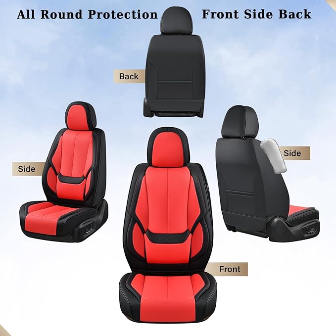 Coverado Car Seat Covers Full Set, Seat Covers for Cars, Car Seat Protector Waterproof, Nappa Car Seat Cushion, Car Seat Covers Front Seats and Back Fit for Most Cars BlackRed