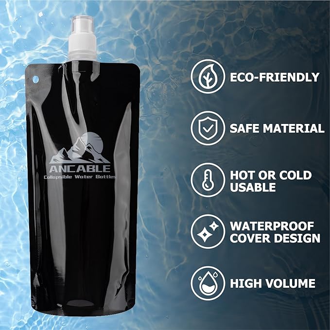 17oz Collapsible Water Bottles, 6-Pack Reusable Travel Foldable Water Bottles for Hiking Camping Running Bike, BPA-Free Water Bottle