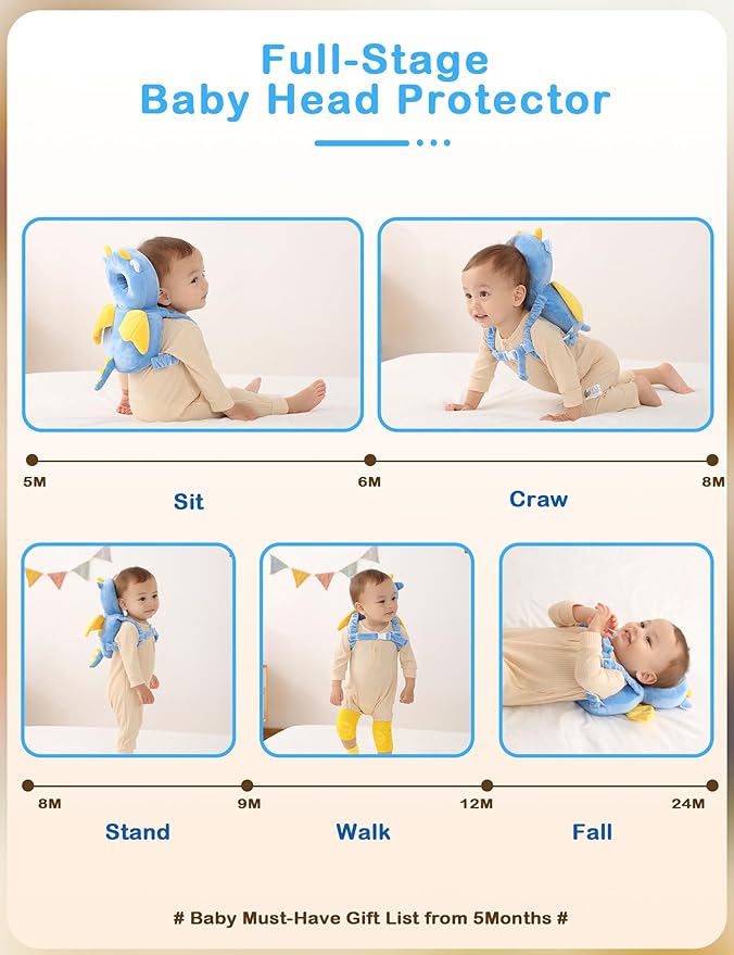 JunNeng Baby Head Protector Backpack, Toddler Walking Fall Head Protection, Dark Blue Devil