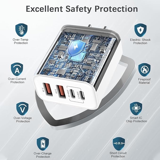 60W USB C Charger Block,2Pack 4-Port GaN USB C Charger Fast Charging Wall Plug Dual Type C+Dual USB-A Port Multiport Power Adapter Cube for iPhone 17 Pro Max/16e/15/14/13/12/11,iPad Pro/Air/Mini