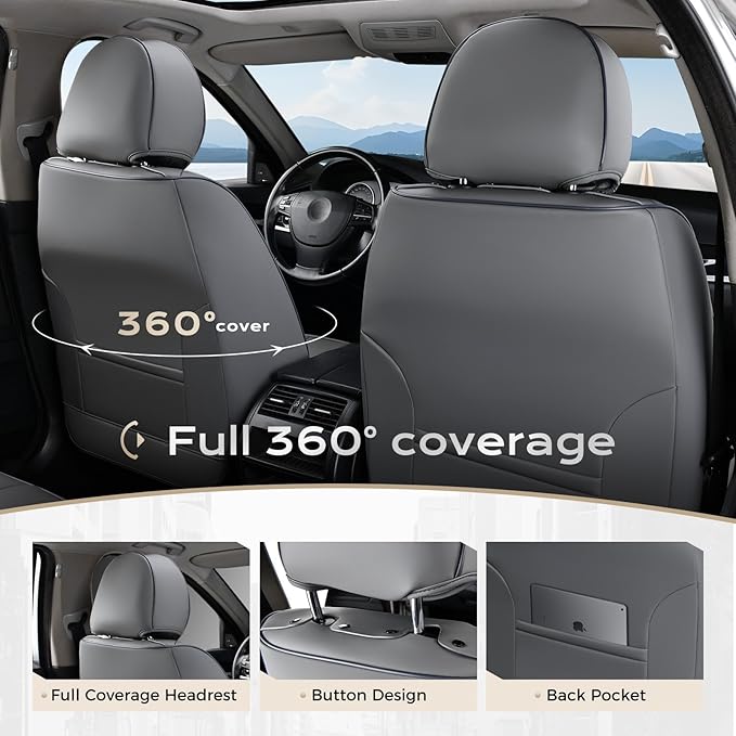 Coverado Car Seat Covers Full Set, Car Seat Protector Waterproof, Nappa Leather Car Seat Cushion, Seat Covers for Cars, Front Seats and Back Universal Fit for Most Cars