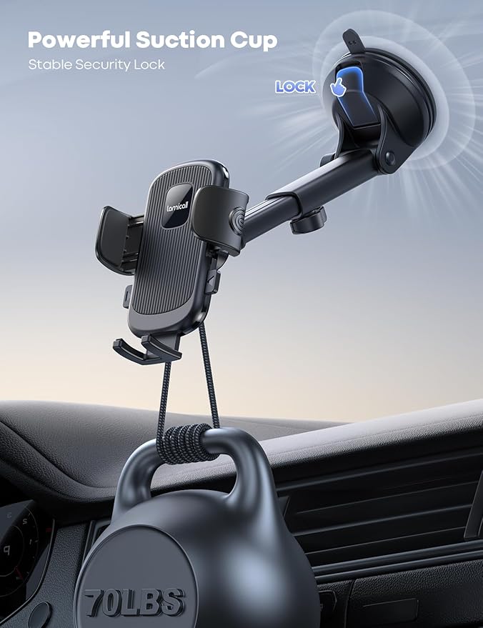 Lamicall Car Phone Mount - [Strongest Military-Grade Suction Cup] 360° Rotation Phone Holders for Your Car Quick Release Adjustable Phone Mount for Car Dashboard for iPhone 17 16 Pro Max Galaxy Truck