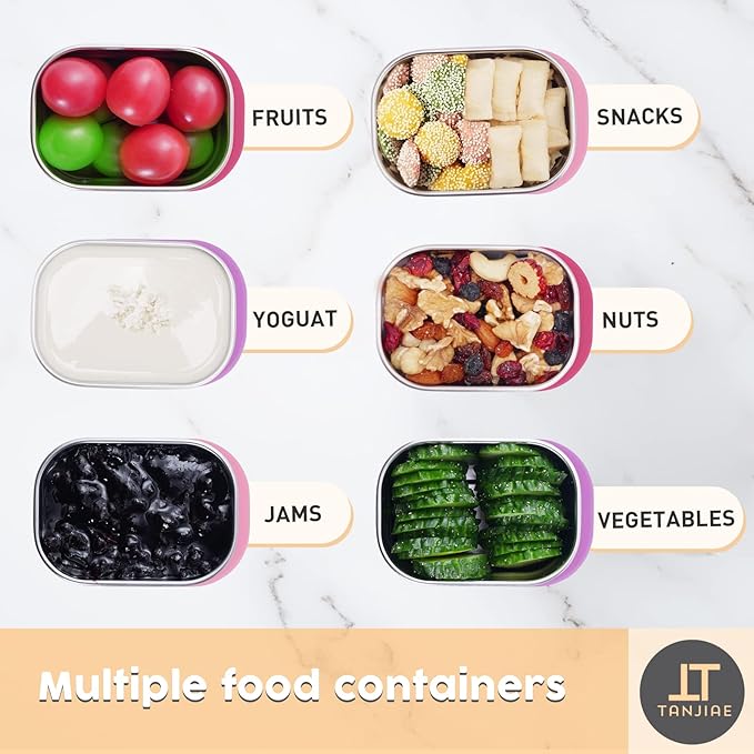 Small (1 CUP) Stainless Steel Snack Containers for Kids | Easy Open Leak Proof Food Containers with Silicone Lids - Perfect Metal Toddler Lunch Box for Daycare and School (8oz)