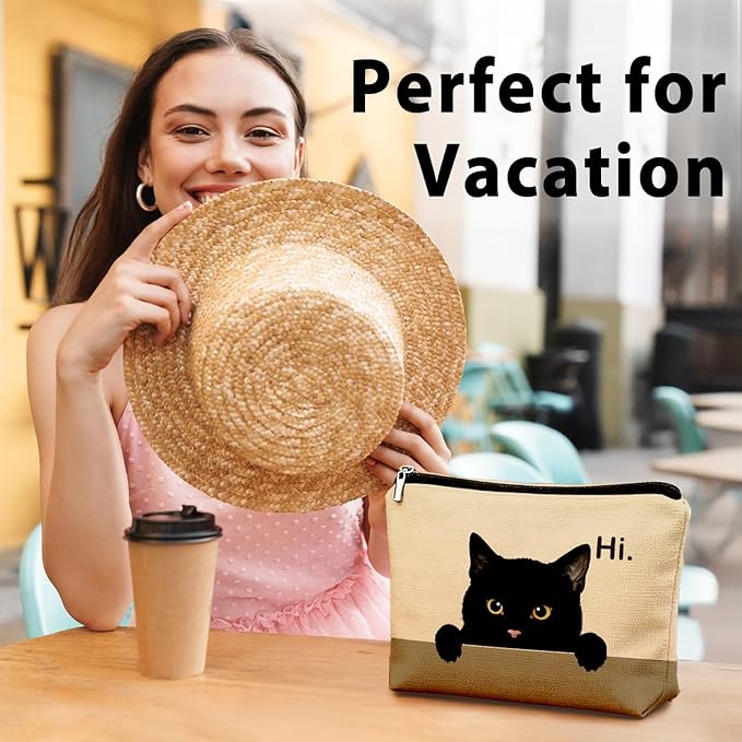 Black Cat Makeup Bag, Hi Cute Black Kitty Cosmetic Bags for Women, Cat Mom Lady Lover Gifts for Women, Pet Lovers Owners Gifts Zipper Makeup Pouch