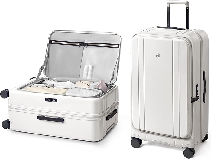 NINETYGO Large Checked Luggage 28 Inch, Top Opening Luggage Checking In Luggage, Expandable, PC Hard Shell, Larger Capacity Checked, TSA Lock, 360° Spinner Wheels (White, Hobo Pro)