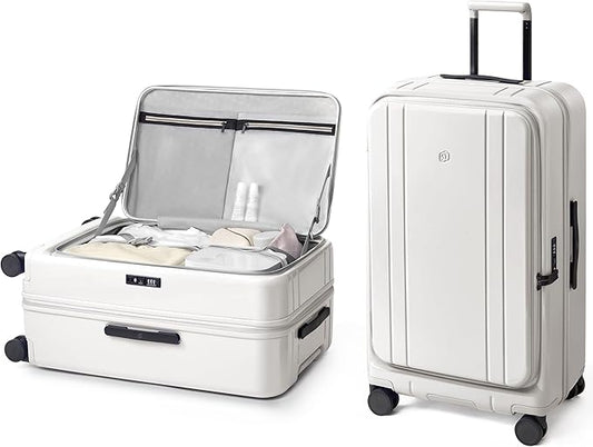 NINETYGO Large Checked Luggage 28 Inch, Top Opening Luggage Checking In Luggage, Expandable, PC Hard Shell, Larger Capacity Checked, TSA Lock, 360° Spinner Wheels (White, Hobo Pro)