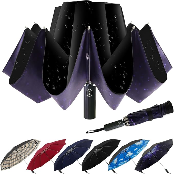 LLanxiry Compact Travel Umbrella, 44" Canopy, Automatic Open/Close Windproof Umbrella, 210T Pongee, 8-Rib Fiberglass, Travel Size Mini, Portable Rain/Sun Umbrellas UPF 50+ with Cover