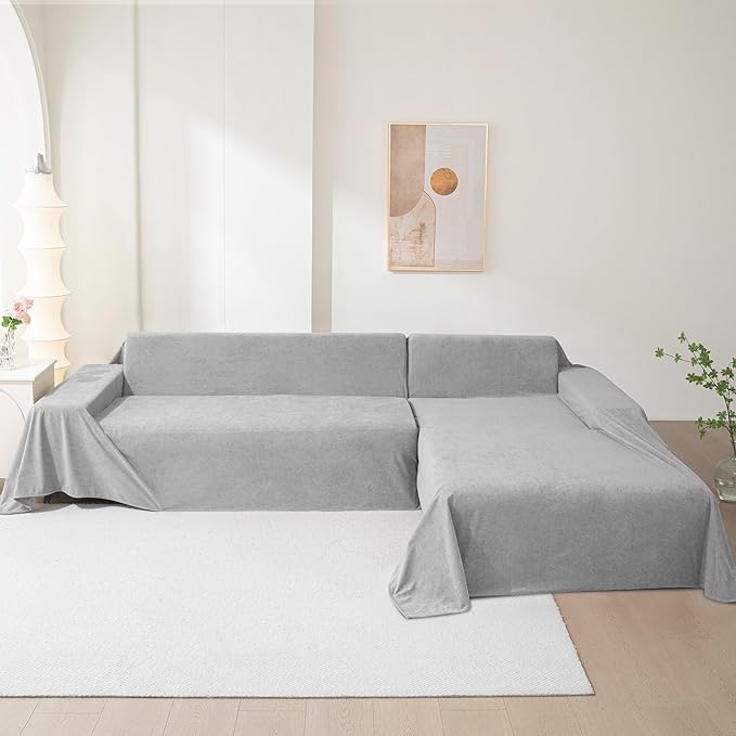 MEETSKY Couch Cover for 2 Cushion Sofa, Washable Cat Scratch Proof Sofa Covers Love Seat L Shape Soft Sectional Sofa Slipcover Furniture Protector for Dogs Pets Kids, 71" x 102", Light Grey