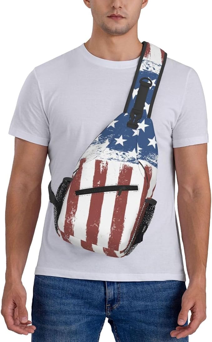 American Flag Sling Bag Multipurpose Crossbody Sling Backpack Travel Cycling Hiking Shoulder Bag For Women Men