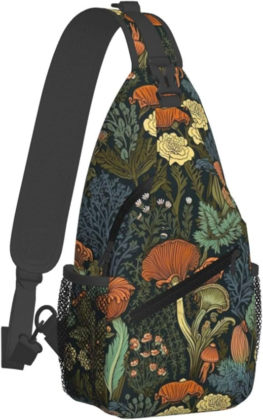 Botanical Mushroom Sling Backpack Crossbody Bag Casual Chest Bags Travel Hiking Daypack Shoulder Bag for Women Men