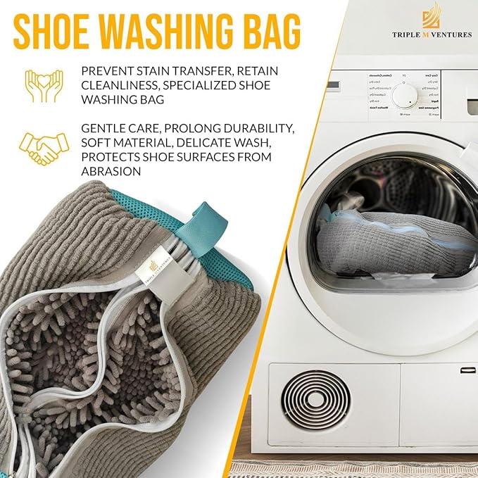 Double Shoe Washing Bag for Washing Machine, Grey, Polyester, 360 All-Round Cleaning, 2 Pack, 2 Pairs of Shoes Simultaneously, Zipper Closure