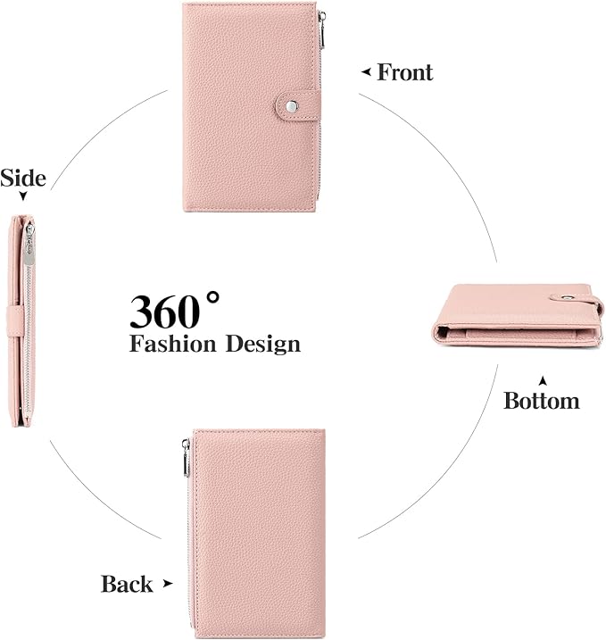 Passport Holder for Women Leather Passport Wallet for Travel RFID Blocking Passport Wallet Credit Card Holder with Zipper Pocket