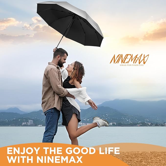 NINEMAX UV Umbrella for Sun Protection UPF 50+, 46 Inch Travel Compact Sun Umbrellas UV Blocking Small Auto Open Personal Portable for Walking