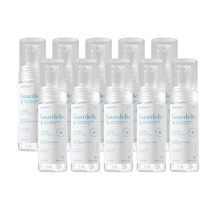 Well Before Guardelle, Alcohol-Free Foaming Hand Sanitizer - 97% Water, Non-Sticky Micro-Foam, 1.75 fl oz (Pack of 10)
