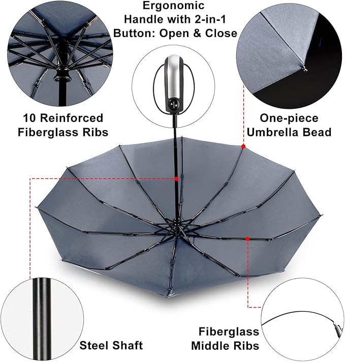TradMall 4 Pack Travel Umbrella Windproof Portable 46 Inches Large Canopy Ergonomic Handle Auto Open & Close