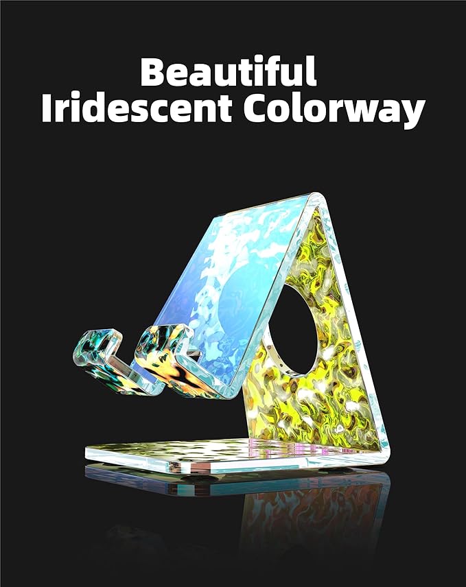 TOPGO Acrylic Cell Phone Stand, Phone Holder for Office Desk, Vanity, Kitchen Counter, Bedside Table, Compatible with iPhone 17 16 15 14 13 12 11 Pro Max/Smartphones/iPad/Switch - Iridescent Wave
