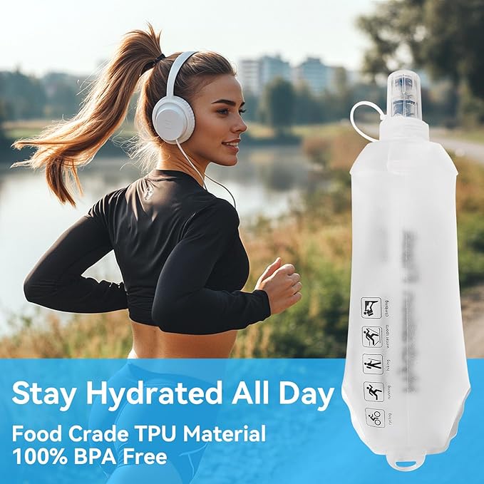 FR 150ml Soft Flask, Collapsible Soft Water Bottle for Hydration Packs - Running & Hiking Folding Water Bottle （Grey）