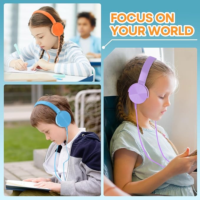 Kids Headphones Bulk 6 Pack for School Classroom Students, Wired Computer Headset Durable Class Set Earphones for Children Toddler Teens Boys Girls and Adult (HY450, 6 Mixed)