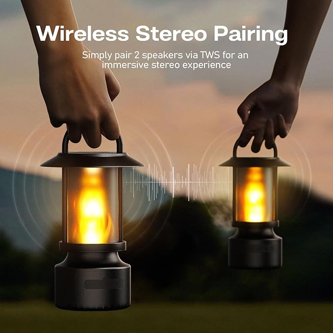 Hompavo Gen2 Outdoor Bluetooth Speakers with Flame Light, 13-Color/3-Mode, HD Stereo Sound, Wireless Stereo Pairing, IP65 Waterproof Lantern for Patio Garden Party Camping, Gifts for Men Birthday