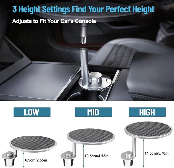 Car Tray Table & Car Desk for Laptop with 2 Risers and Anti-Slip Pad, 360° Rotating Cup Holder for Working and Eating Compatible with Tesla Model 3/Y/S/Ensure The Cup Holder is Round/Grey