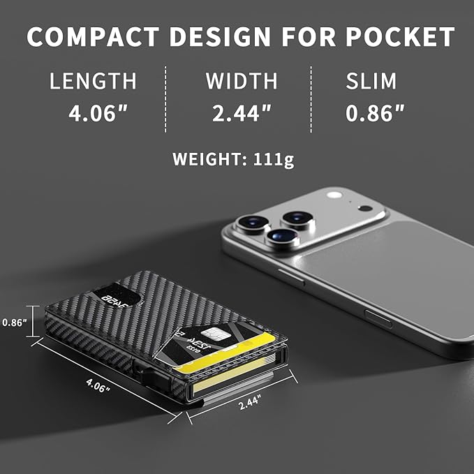 KISUEDZP Wallet for Men Slim RFID Blocking -Metal Smart Pop-Up Credit Card Holder with 2 ID Windows, Holds 8-10 Cards,Bifold Minimalist Front Pocket Wallet & Money Clip,Men's accessories(Carbon)