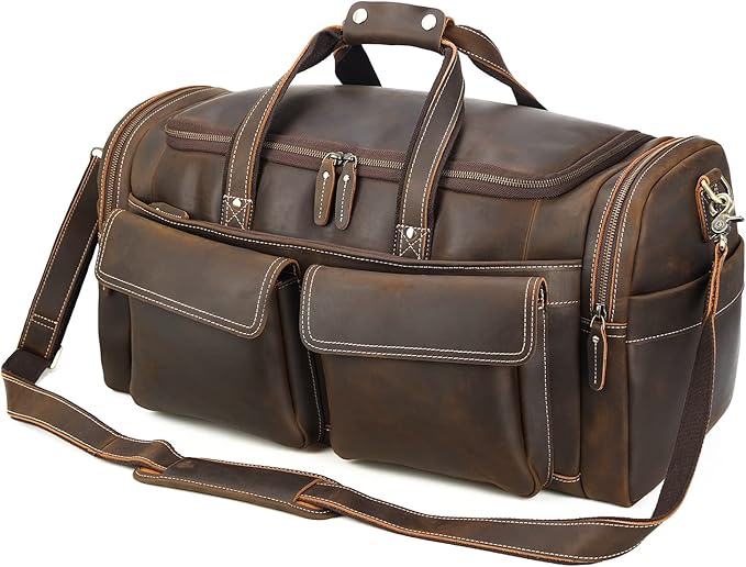 Polare 23" Duffel Retro Thick Full Grain Cowhide Leather Gym Weekender Overnight Luggage Bag 42L